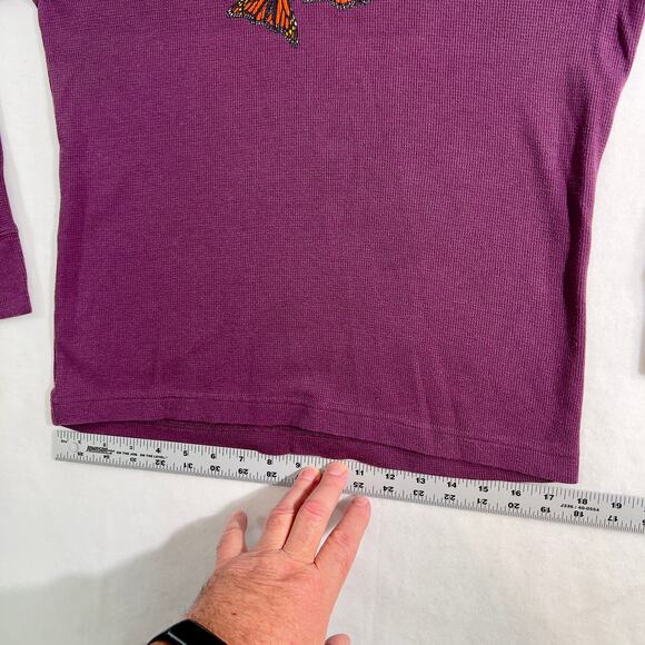 Waffle Weave Hoodie LAT Woman's M Purple w/ Butterfly Print On Front - Picture 7 of 10